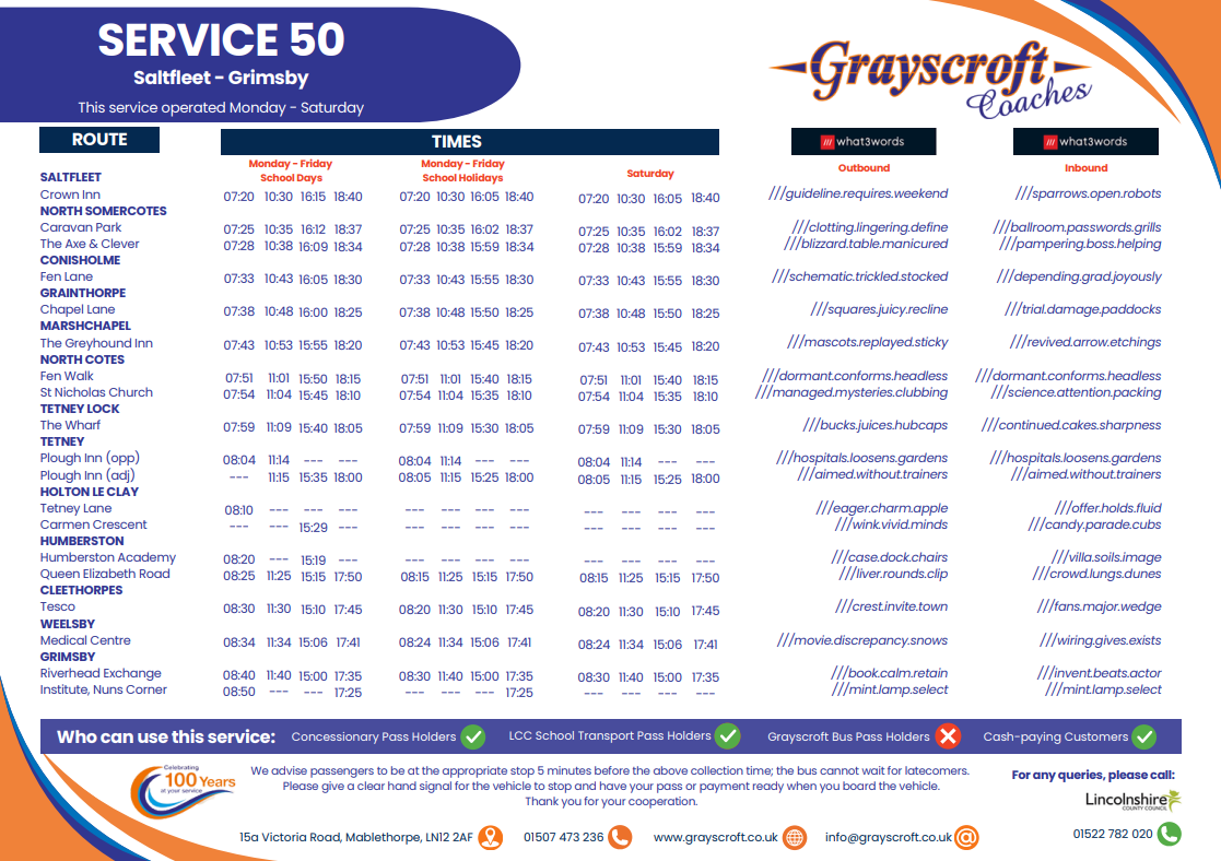Service 50 Timetable